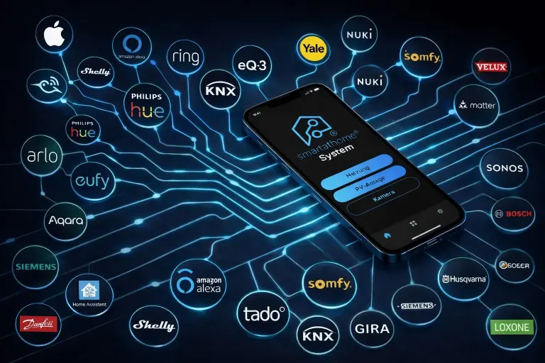 smartathome Plattform verbindet kompatible Systeme verschiedener Hersteller in einer gemeinsamen Bedienung